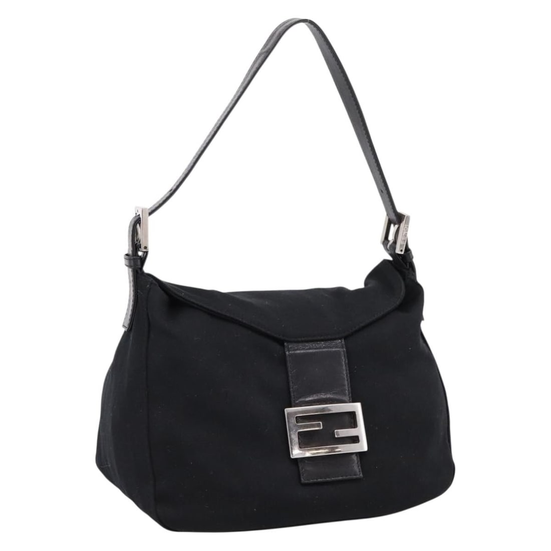 FENDI Mamma Baguette Black Cotton Jersey Shoulder Bag Silver Tone: FENDI Mamma Baguette Black Cotton Jersey Shoulder Bag Silver Tone Authentic Fendi Mamma Baguette shoulder bag in black cotton jersey with silver-tone detailing. Made in Italy, this women's shoulder ba