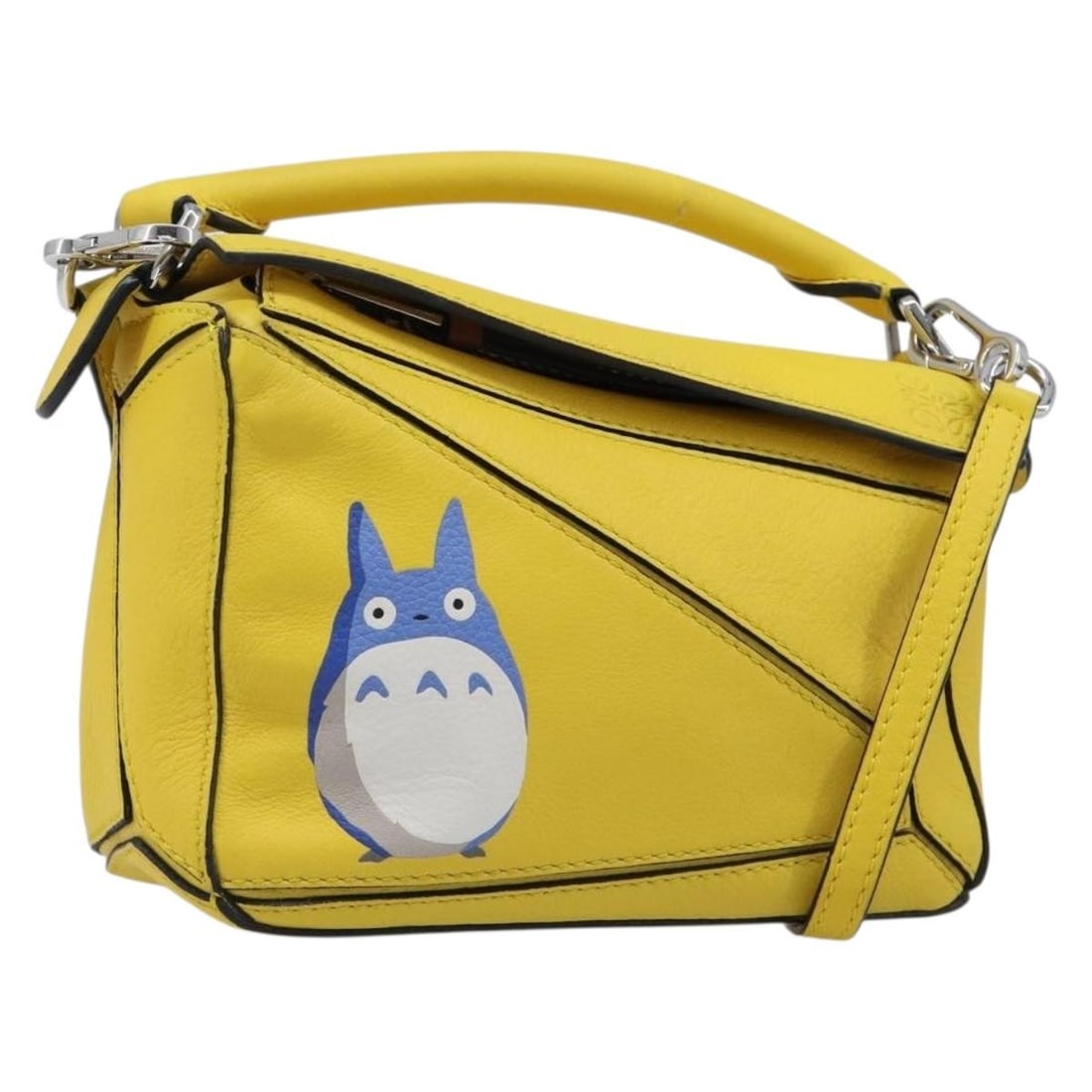 LOEWE Totoro Puzzle Mini Hand Bag Leather Shoulder Strap: LOEWE Totoro Puzzle Mini Hand Bag Leather Shoulder Strap LOEWE x Studio Ghibli My Neighbor Totoro Puzzle Bag Mini in yellow and silver leather. This women's handbag is made in Spain and includes a dus