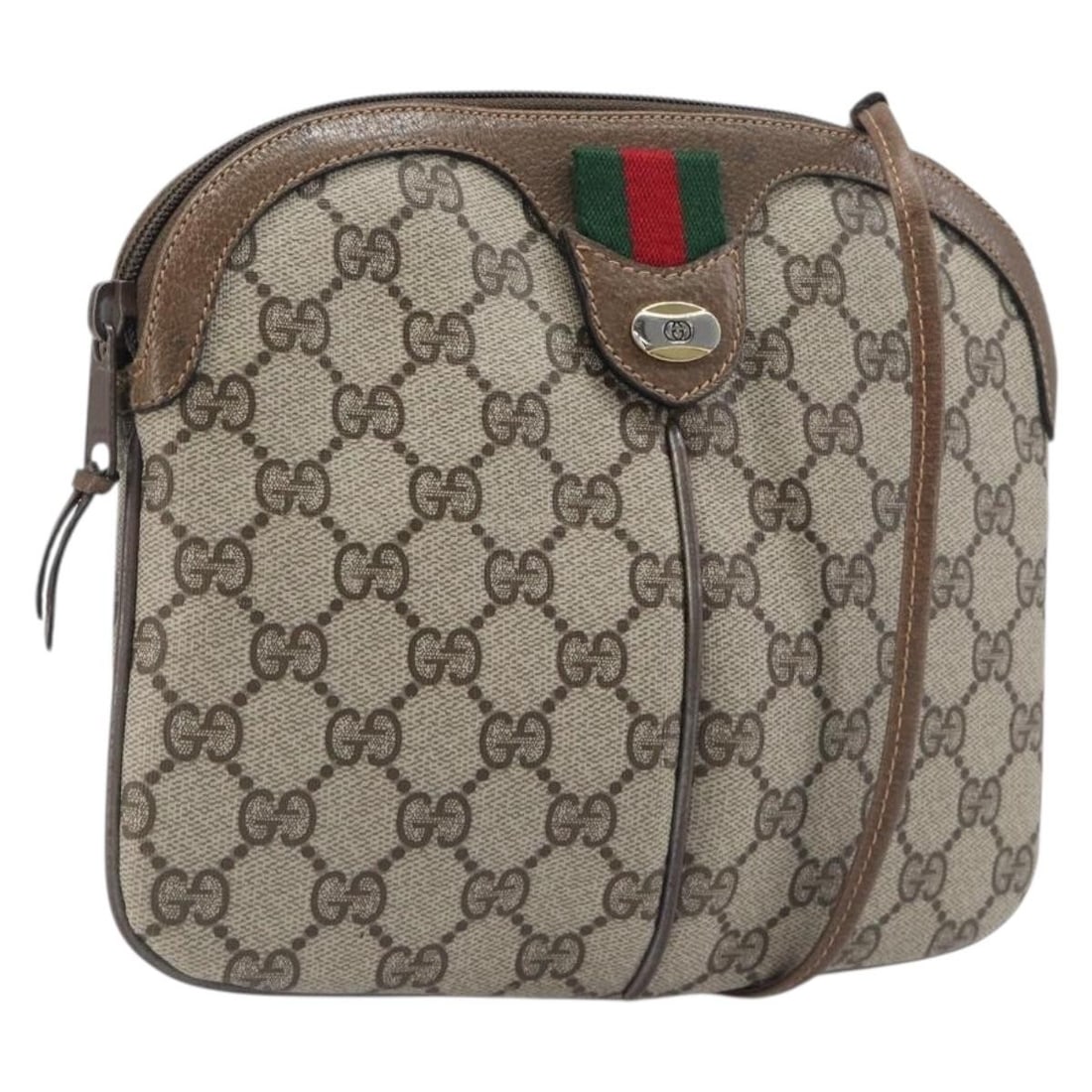 Gucci 904 02 047 GG Supreme Sherry Web Shoulder Bag Beige PVC: Gucci 904 02 047 GG Supreme Sherry Web Shoulder Bag Beige PVC Gucci GG Supreme Web Sherry Line shoulder bag in beige and gold PVC leather with GG canvas. Made in Italy, this women's bag features a com