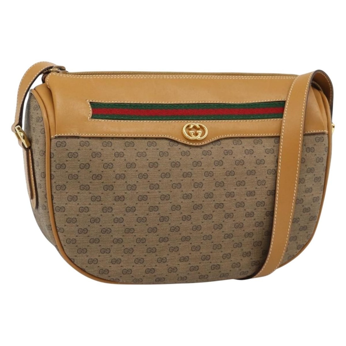 Gucci 001 58 0918 Micro GG Web Shoulder Bag Beige PVC Leather: Gucci 001 58 0918 Micro GG Web Shoulder Bag Beige PVC Leather Vintage Gucci shoulder bag in beige Micro GG Supreme with the Web Sherry line design. Made in Italy, this women's bag is crafted from PVC 