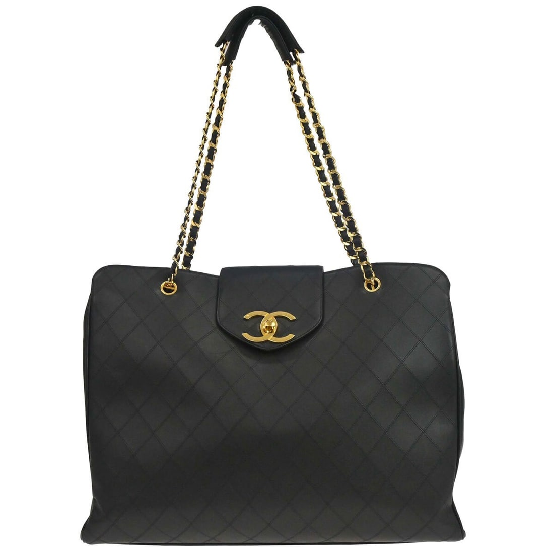 CHANEL Supermodel Black Lambskin Shoulder Tote Bag: CHANEL Supermodel Black Lambskin Shoulder Tote Bag Chanel Supermodel shoulder bag in black lambskin leather with logo accents and a bicolore design. This extra large women's shoulder bag features two 