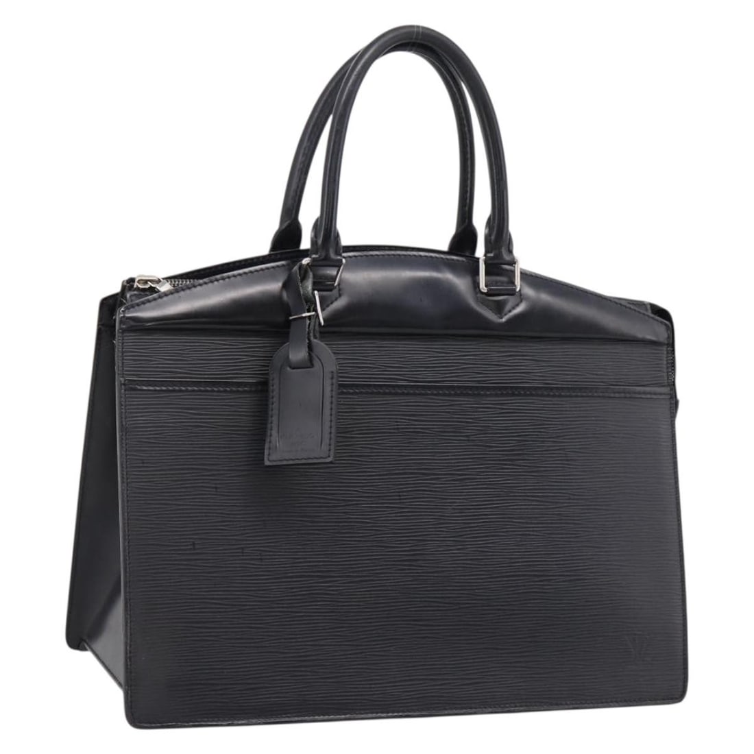 Louis Vuitton M48182 Riviera Epi Leather Handbag Black: Louis Vuitton M48182 Riviera Epi Leather Handbag Black Louis Vuitton Riviera handbag in black Epi leather with a structured silhouette and top handles. Includes a name tag. This heavily used bag shows