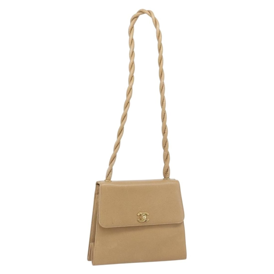 CHANEL Caviar Skin Shoulder Bag Beige with Gold Tone CC: CHANEL Caviar Skin Shoulder Bag Beige with Gold Tone CC CHANEL shoulder bag in beige grained calf skin with a gold CC detail. Made in Italy, this women's bag includes a guarantee card. Condition is he