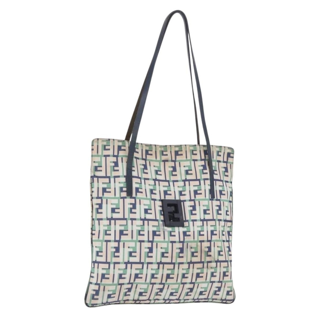 FENDI Zucca Canvas Tote in Green and Silver Made in Italy: FENDI Zucca Canvas Tote in Green and Silver Made in Italy Fendi tote bag in green and silver Zucca canvas with an open, lightweight profile. Made in Italy, this women's bag shows heavy use with visibl