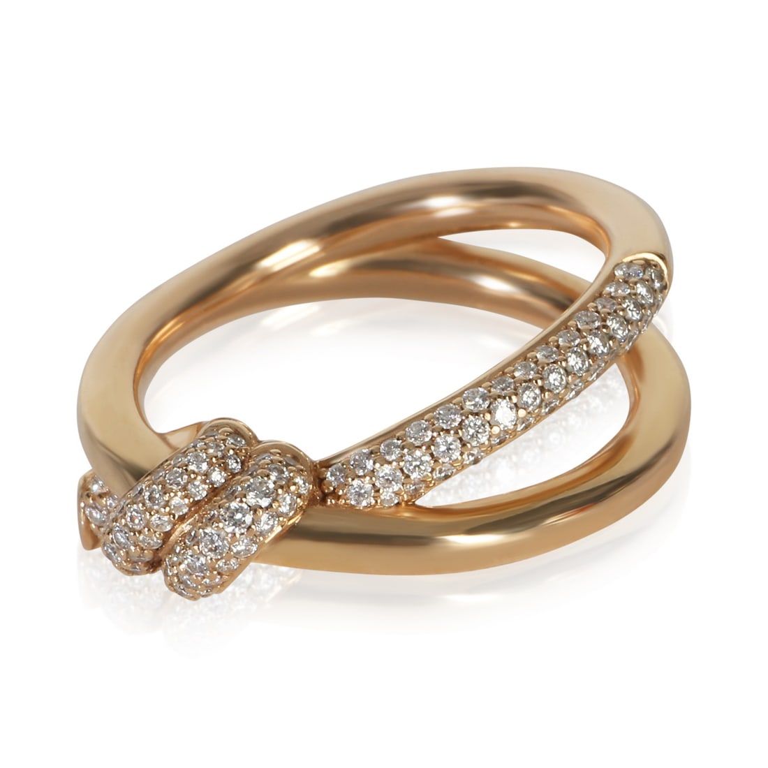 Tiffany & Co. Double Row Knot Ring 18k Rose Gold Diamond Size 7.5: Tiffany & Co. Double Row Knot Ring 18k Rose Gold Diamond Size 7.5 Tiffany & Co. Double Row Knot ring crafted in 18k rose gold and set with round brilliant diamonds. This women's ring from the Double R
