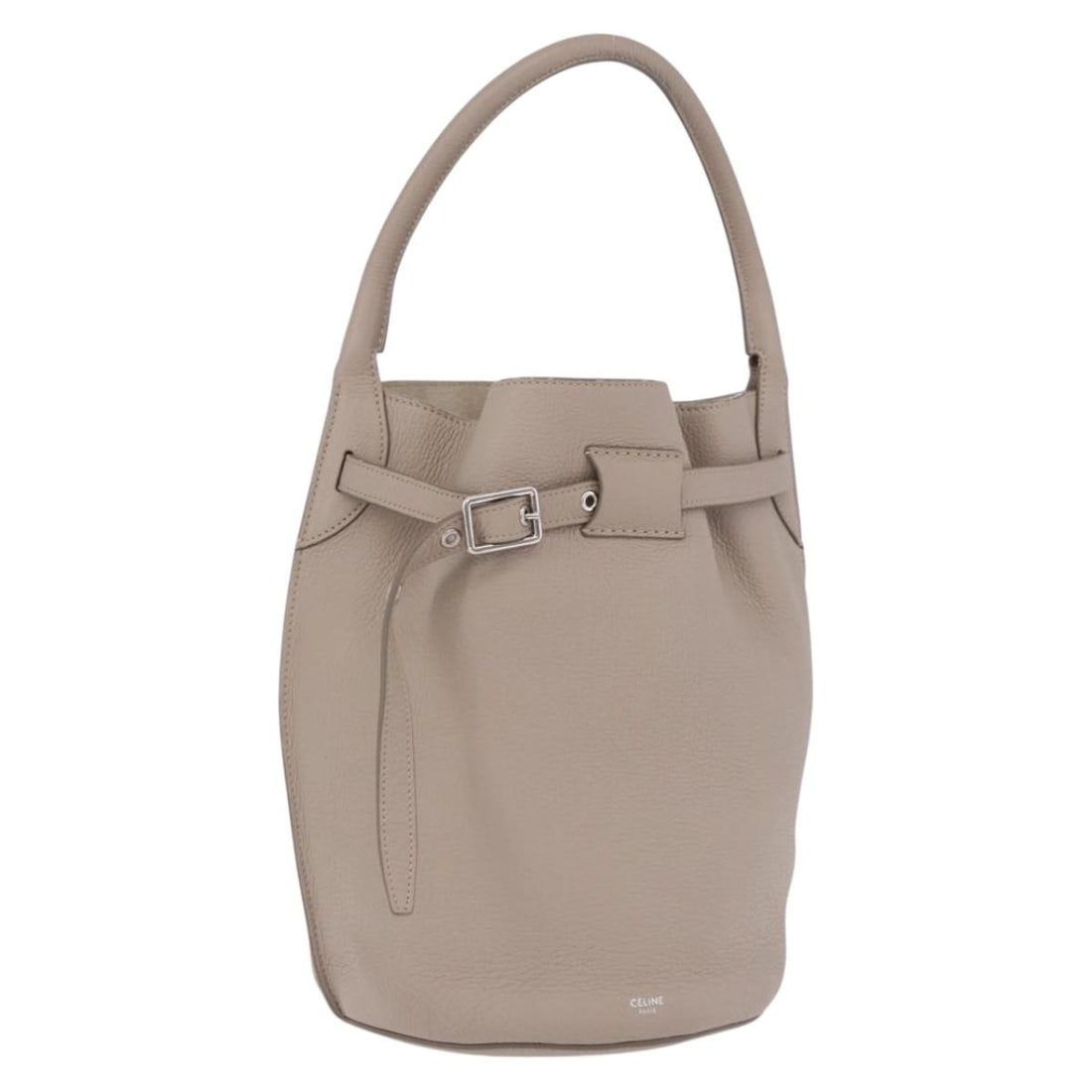 CELINE Big Bag leather bucket handbag gray silver with dust bag: CELINE Big Bag leather bucket handbag gray silver with dust bag Celine Big Bag Bucket handbag in gray and silver leather with a structured bucket silhouette and top handles. Includes a dust bag. Condi