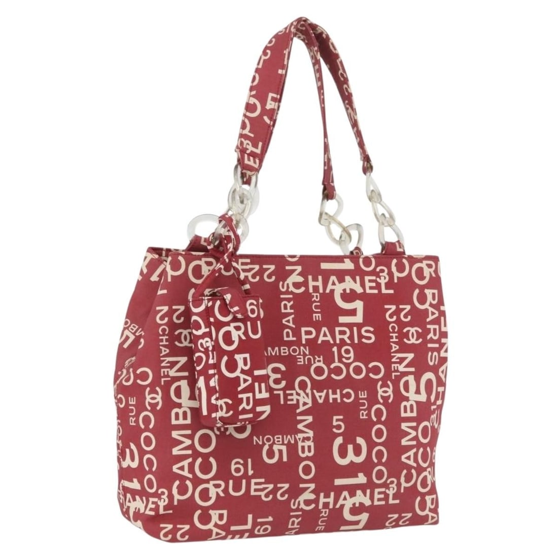 CHANEL By Sea Line Red Canvas Tote Bag with Pouch: CHANEL By Sea Line Red Canvas Tote Bag with Pouch Chanel By Sea Line tote bag in red canvas with an included pouch. Made in Italy, this women's tote shows heavy use, including an out-of-shape exterior