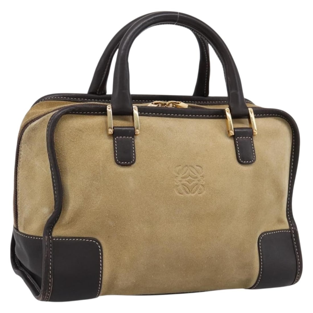 LOEWE Amazona 28 Suede Handbag Beige Gold Spain: LOEWE Amazona 28 Suede Handbag Beige Gold Spain LOEWE Amazona 28 suede handbag in beige with gold-tone accents, made in Spain. This women's handbag includes the bag only; item box and dust bag are not