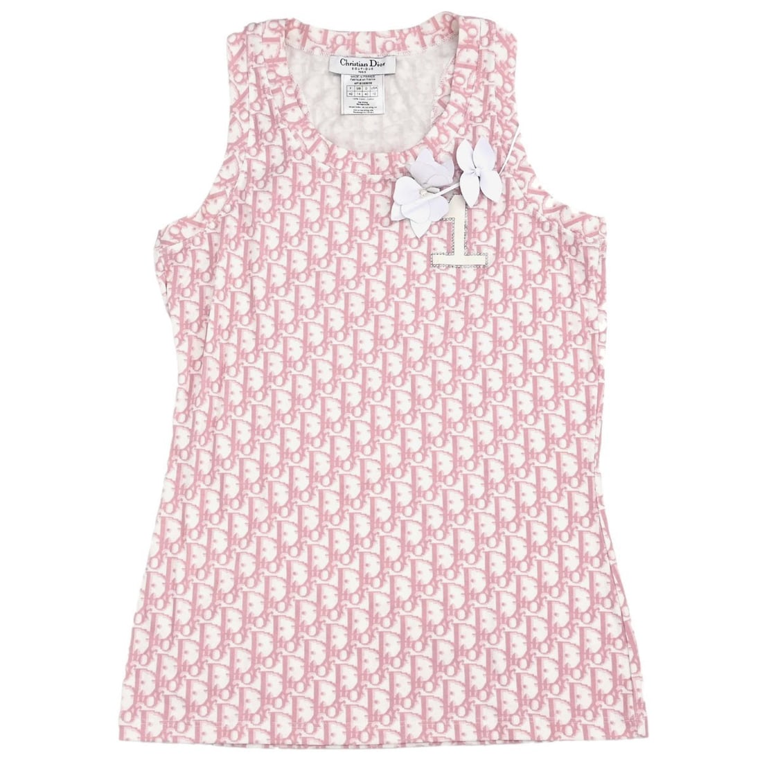 Dior pink logo top FR 42 women France made: Dior pink logo top FR 42 women France made Christian Dior pink Trotter top for women with logo accents and a regular fit. Made in France, this casual V-neck style comes with a corsage. Condition shows