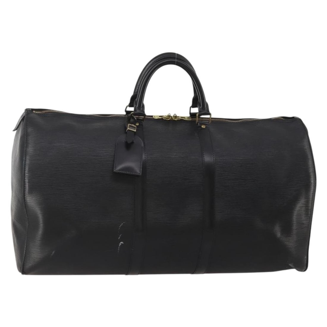 Louis Vuitton M42952 Keepall 55 Epi Leather Boston Bag Noir: Louis Vuitton M42952 Keepall 55 Epi Leather Boston Bag Noir Louis Vuitton Epi Keepall 55 Boston bag in Noir/Black Epi leather. This heavily used bag includes a name tag and shows noticeable wear throu