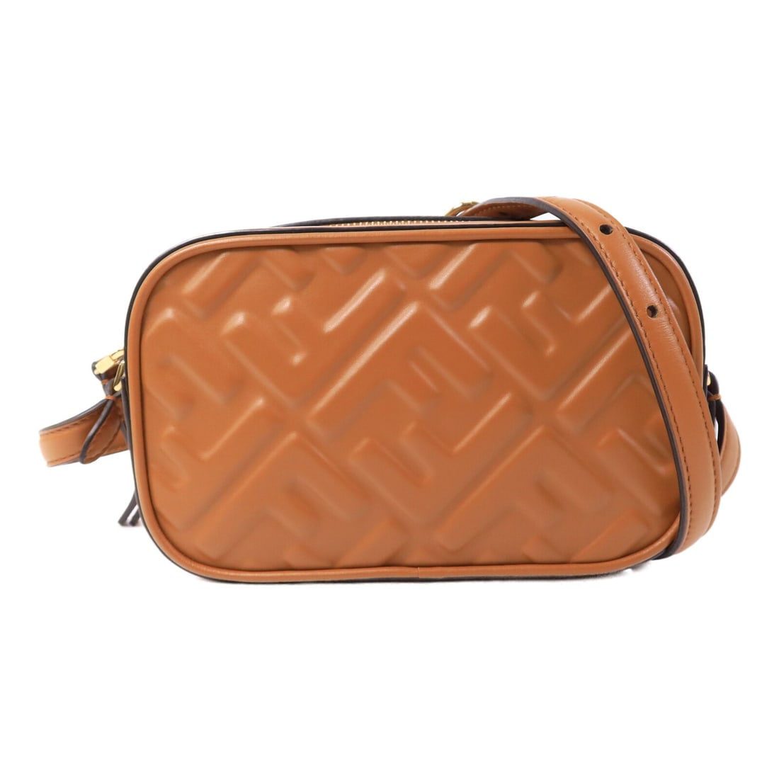 FENDI 8BS077 FF Logo Brown Calfskin Shoulder Bag: FENDI 8BS077 FF Logo Brown Calfskin Shoulder Bag Compact Fendi camera case shoulder bag in brown calfskin leather with the FF logo design and GHW. Made in Italy, this women's shoulder bag features an 