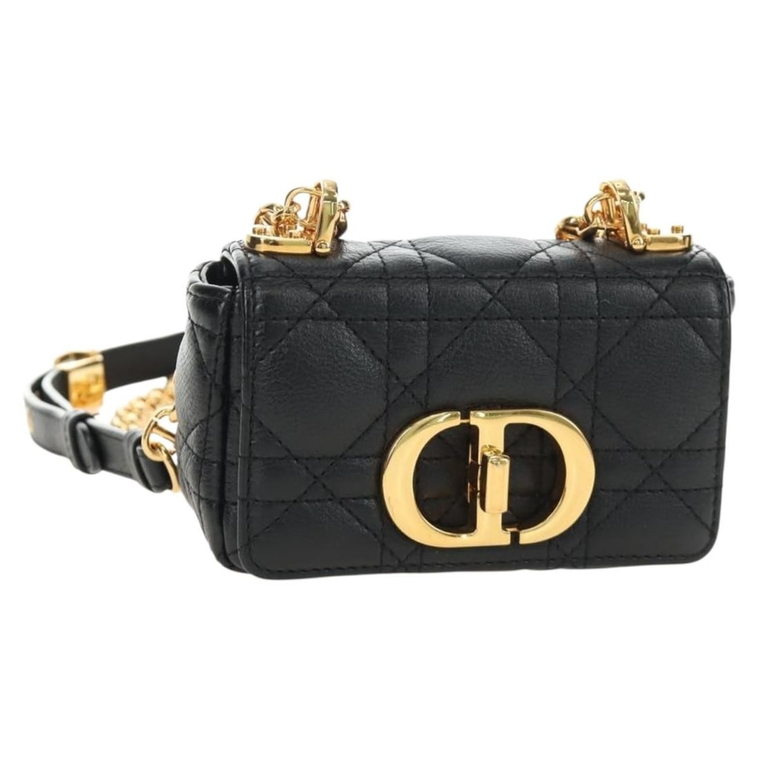 Christian Dior Caro Cannage Lamb Skin Chain Shoulder Pouch Black: Christian Dior Caro Cannage Lamb Skin Chain Shoulder Pouch Black Christian Dior Cannage Caro chain pouch shoulder bag in black lamb skin with gold-tone accents. Made in Italy, this women's bag include