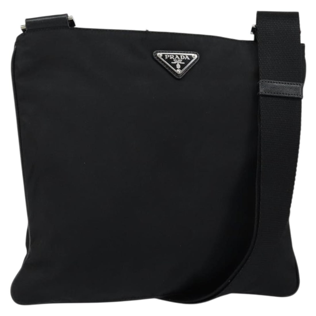 PRADA Nylon Shoulder Bag Black with Gold Tone Hardware: PRADA Nylon Shoulder Bag Black with Gold Tone Hardware Prada shoulder bag in black nylon with gold-tone accents, made in Italy. This women's bag has an adjustable shoulder strap and a slim profile. In
