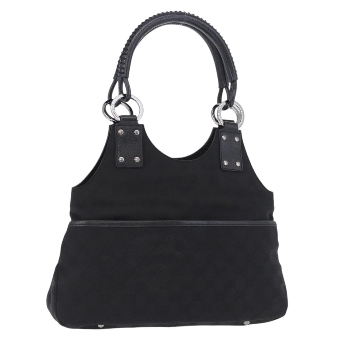 GUCCI 131329 GG Canvas Hand Bag Black Silver Dust Bag: GUCCI 131329 GG Canvas Hand Bag Black Silver Dust Bag Gucci women's handbag in black and silver GG canvas, made in Italy. Includes a dust bag. Condition is AB / very good, with slight rubbing, stains,