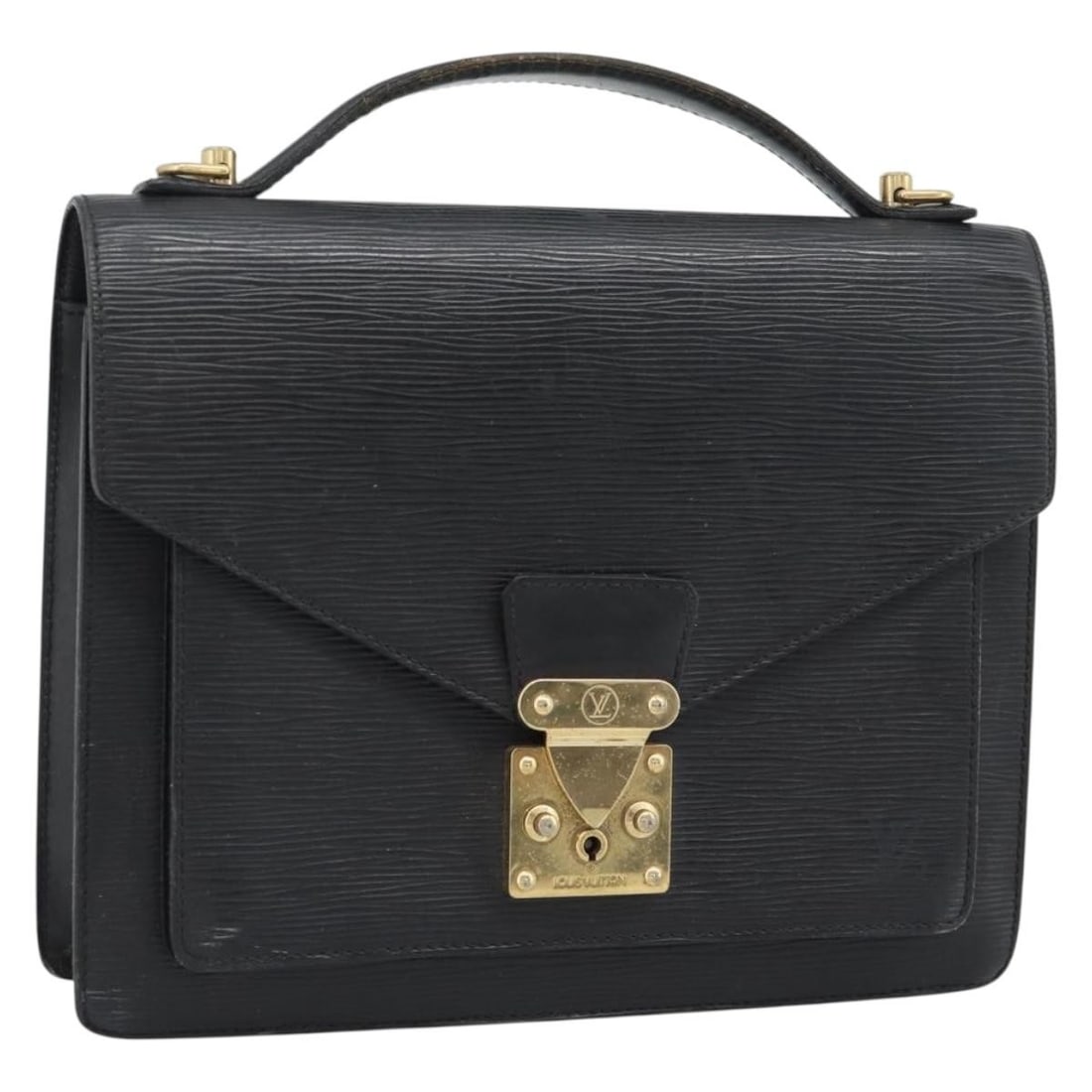 Louis Vuitton Monceau 28 Black Epi Leather Handbag M52122: Louis Vuitton Monceau 28 Black Epi Leather Handbag M52122 Louis Vuitton Epi Monceau 28 hand bag in black Epi leather, made in France. The bag measures approximately W27.5 x H22.5 x D6 cm, with a handl