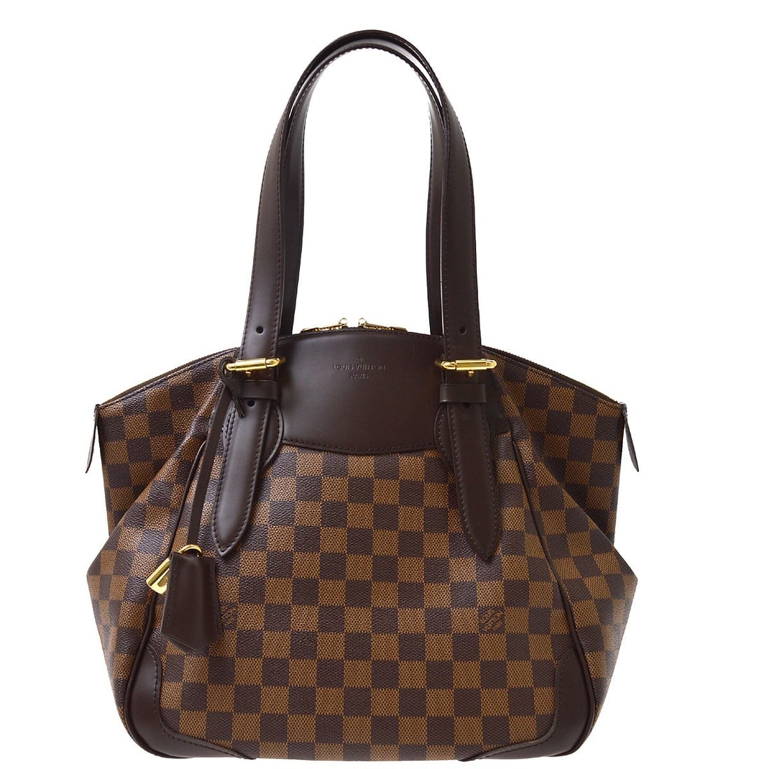 Louis Vuitton Verona MM Brown Damier Canvas Zip Tote N41118: Louis Vuitton Verona MM Brown Damier Canvas Zip Tote N41118 Vintage Louis Vuitton Verona MM tote handbag in brown Damier canvas with leather trim and double handles. This medium handbag features a zip