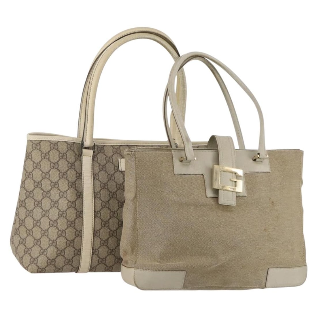2 Piece Gucci GG Supreme PVC Tote Bag Set Beige: 2 Piece Gucci GG Supreme PVC Tote Bag Set Beige Authentic Gucci GG Canvas GG Supreme tote bag set in beige, made in Italy. This women's tote bag is crafted from PVC leather and GG canvas and includes 