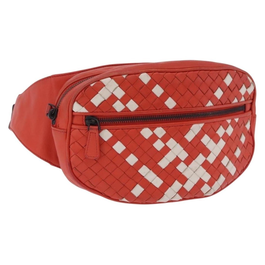 Bottega Veneta Intrecciato Red Leather Waist Bag 203258A: Bottega Veneta Intrecciato Red Leather Waist Bag 203258A Authentic Bottega Veneta Intrecciato waist bag in red leather. This women's bag is made in Italy and includes the bag only; the item box and du