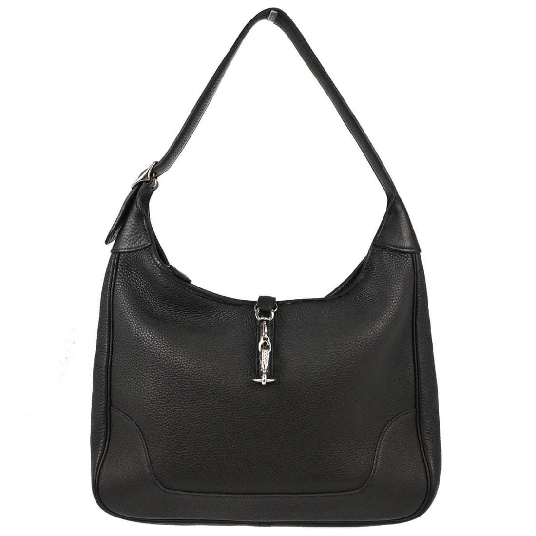 HERMES Trim 31 Black Taurillon Clemence Leather Shoulder Bag: HERMES Trim 31 Black Taurillon Clemence Leather Shoulder Bag Hermes Trim 31 shoulder bag in black Taurillon Clemence leather. This medium shoulder bag features a leather lining, leather shoulder strap