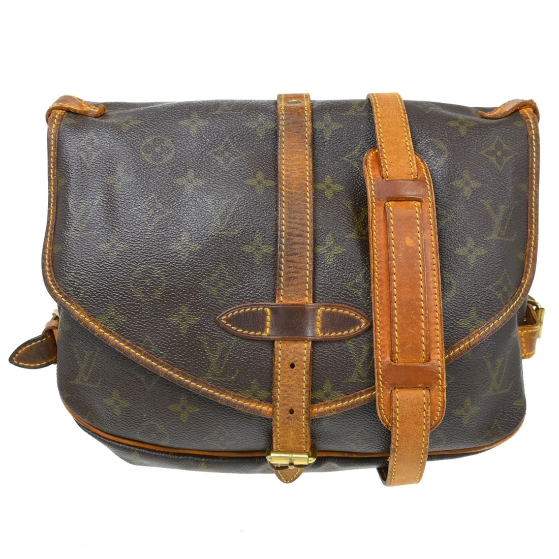 Louis Vuitton Saumur 30 Monogram Canvas Shoulder Bag M42256: Louis Vuitton Saumur 30 Monogram Canvas Shoulder Bag M42256 Vintage Louis Vuitton Saumur 30 messenger shoulder bag in brown Monogram canvas with leather trim. This women's medium bag features a brown 