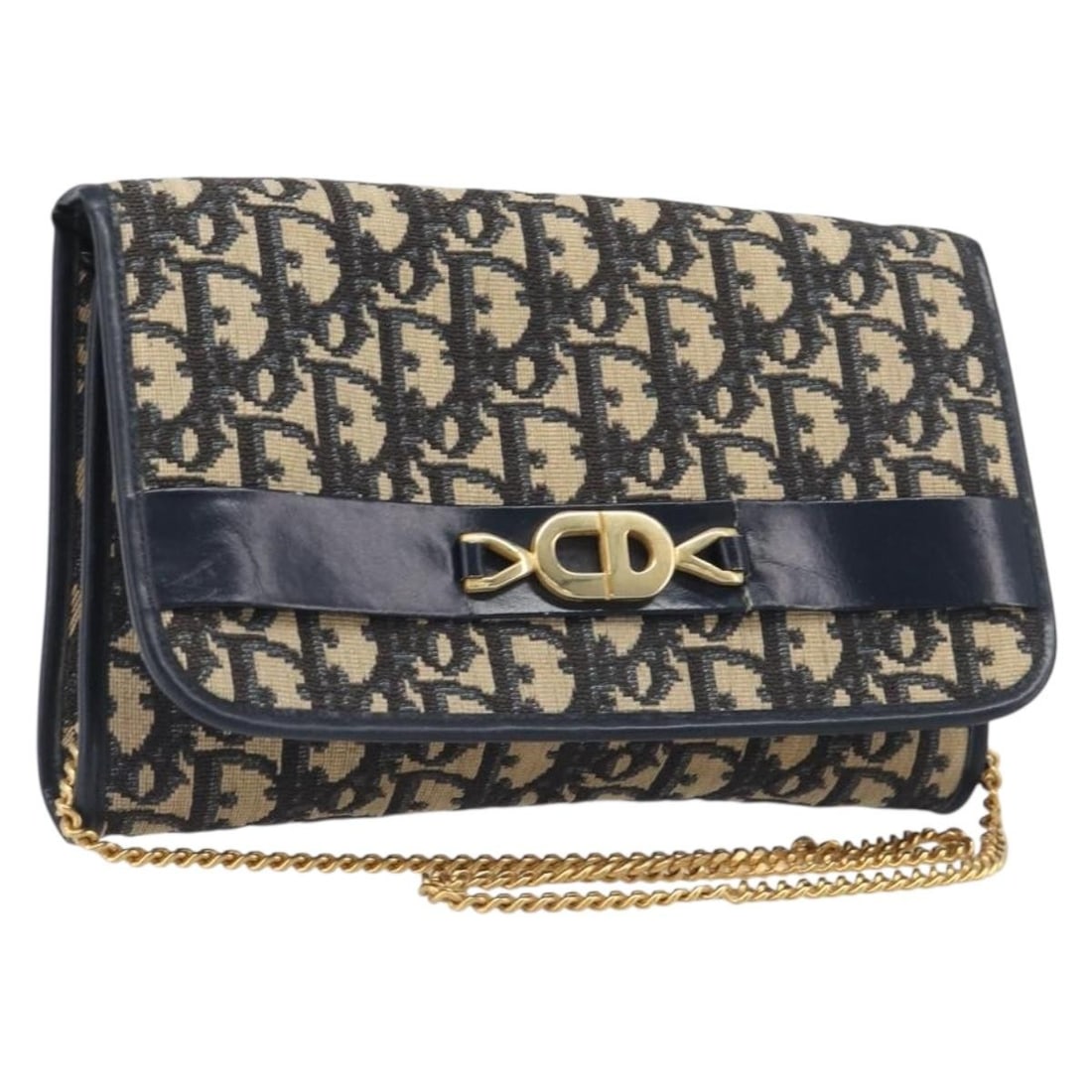 Christian Dior Shoulder Bag in Navy Trotter Canvas Chain Strap: Christian Dior Shoulder Bag in Navy Trotter Canvas Chain Strap Christian Dior shoulder bag in navy and gold Trotter canvas with a chain strap. Made in France, this women's bag includes only the item s