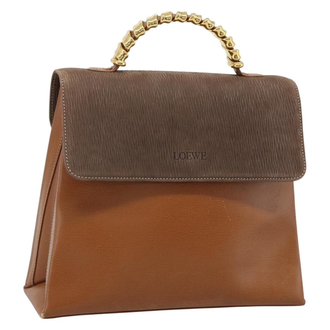 LOEWE Velazquez leather handbag in brown and gold: LOEWE Velazquez leather handbag in brown and gold LOEWE Velazquez handbag in brown and gold leather, made in Spain. This women's handbag has a structured silhouette and a heavily used condition with v