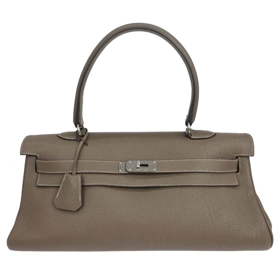 Hermes Shoulder Kelly Top Handle Bag Etoupe Gray Togo Leather: Hermes Shoulder Kelly Top Handle Bag Etoupe Gray Togo Leather Hermes Shoulder Kelly handbag in Etoupe Gray with a structured top handle design and turn-lock closure. Crafted in Togo, this medium handb