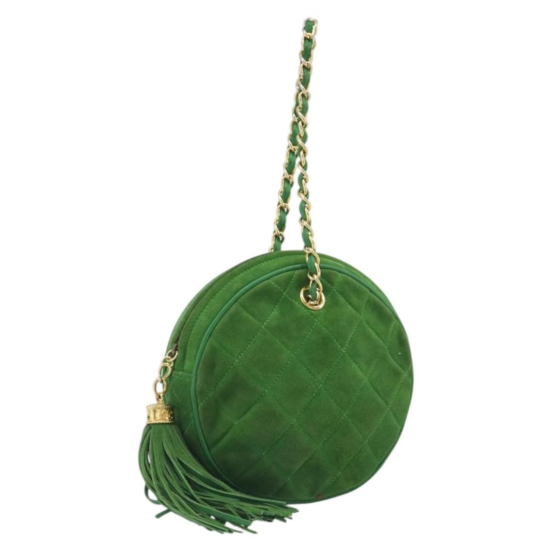 CHANEL Matelasse Suede 2way Hand Bag Green Gold CC: CHANEL Matelasse Suede 2way Hand Bag Green Gold CC Compact Chanel Matelasse 2-way handbag in green suede with gold-tone CC detailing. Made in Italy, this women's handbag includes the guarantee card. C