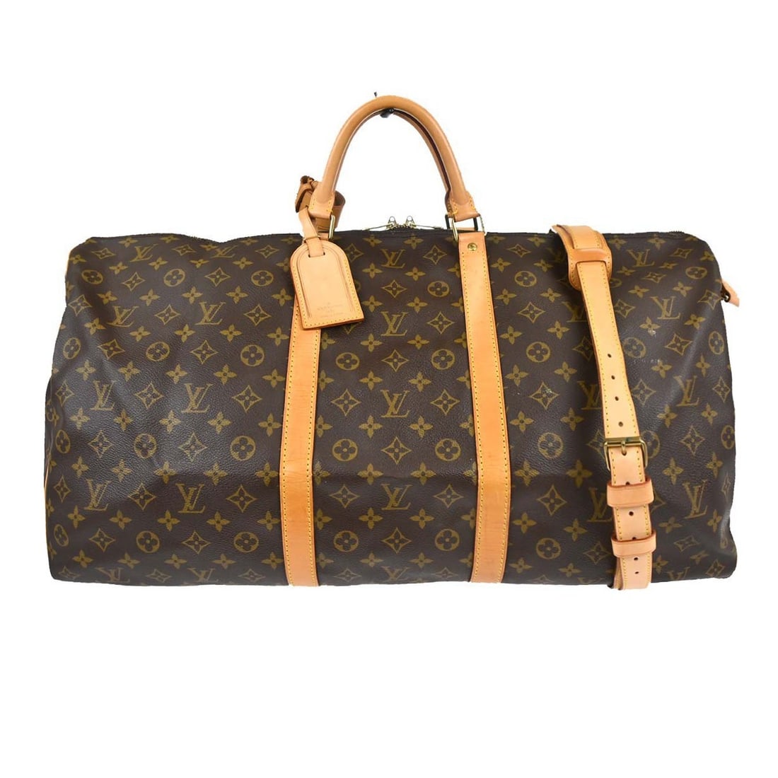 Louis Vuitton Keepall Bandouliere 60 Monogram Duffle Bag M41412: Louis Vuitton Keepall Bandouliere 60 Monogram Duffle Bag M41412 Vintage Louis Vuitton Keepall Bandouliere 60 duffle bag in brown Monogram canvas and leather with double handles and a zip closure. This