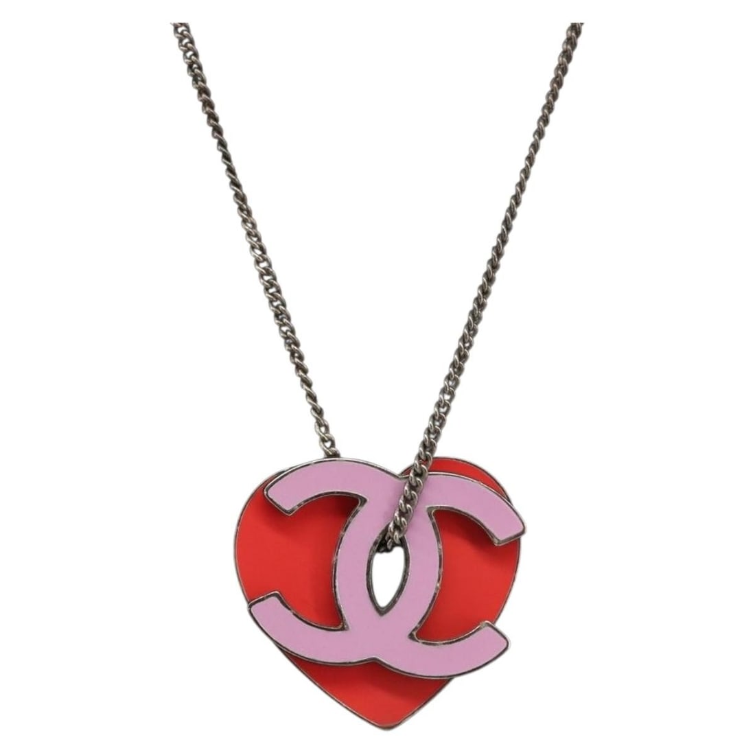 CHANEL Pink Metal CC Necklace 63cm Italy: CHANEL Pink Metal CC Necklace 63cm Italy Chanel pink metal CC necklace for women, made in Italy. This piece is heavily used and shows rubbing and scratches to the surface, with a damaged clasp and a m