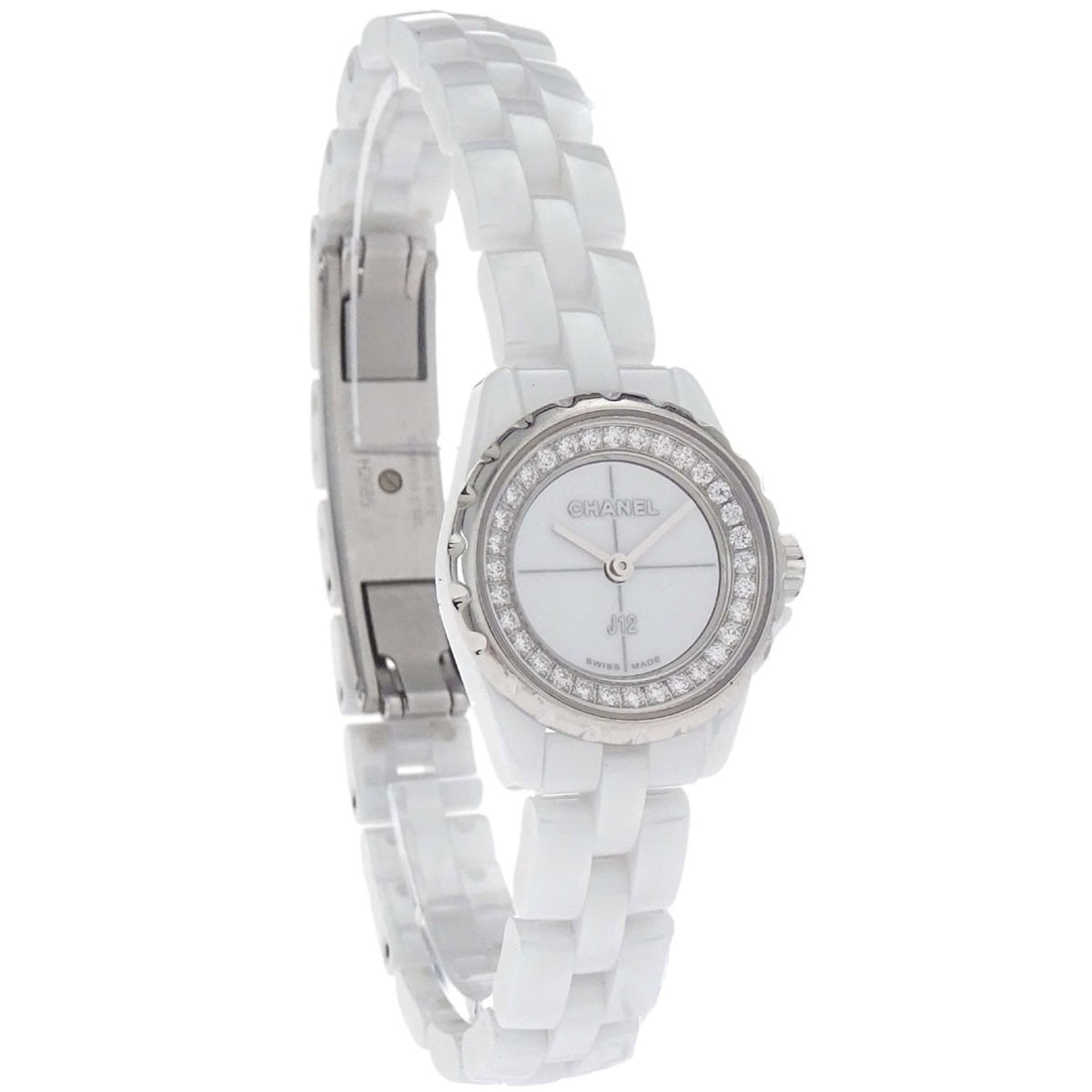 CHANEL J12 20mm Quartz Wristwatch Ceramic Steel Diamond Ref H5237: CHANEL J12 20mm Quartz Wristwatch Ceramic Steel Diamond Ref H5237 Chanel J12 Ref. H5237 quartz wristwatch with a white analog dial and ceramic construction. This Swiss-made unisex watch presents a cla