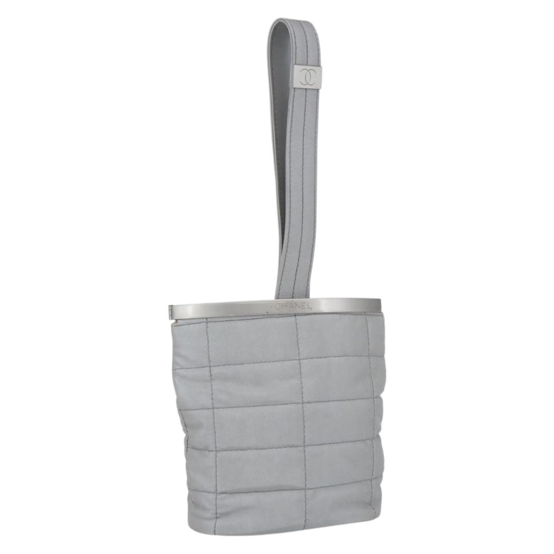 CHANEL Silver Nylon Hand Bag Made in France: CHANEL Silver Nylon Hand Bag Made in France Compact CHANEL women's handbag crafted in silver nylon and made in France. This piece has a structured small-format design with a handle drop suitable for h