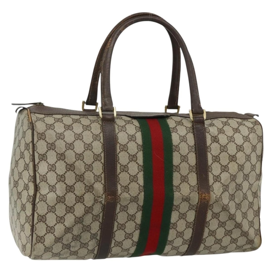 Gucci Sherry Line GG Supreme PVC Leather Hand Bag Beige Red: Gucci Sherry Line GG Supreme PVC Leather Hand Bag Beige Red Gucci GG Supreme Web Sherry Line hand bag in beige and red PVC leather/GG canvas, made in Italy. This women's bag measures approximately 40 