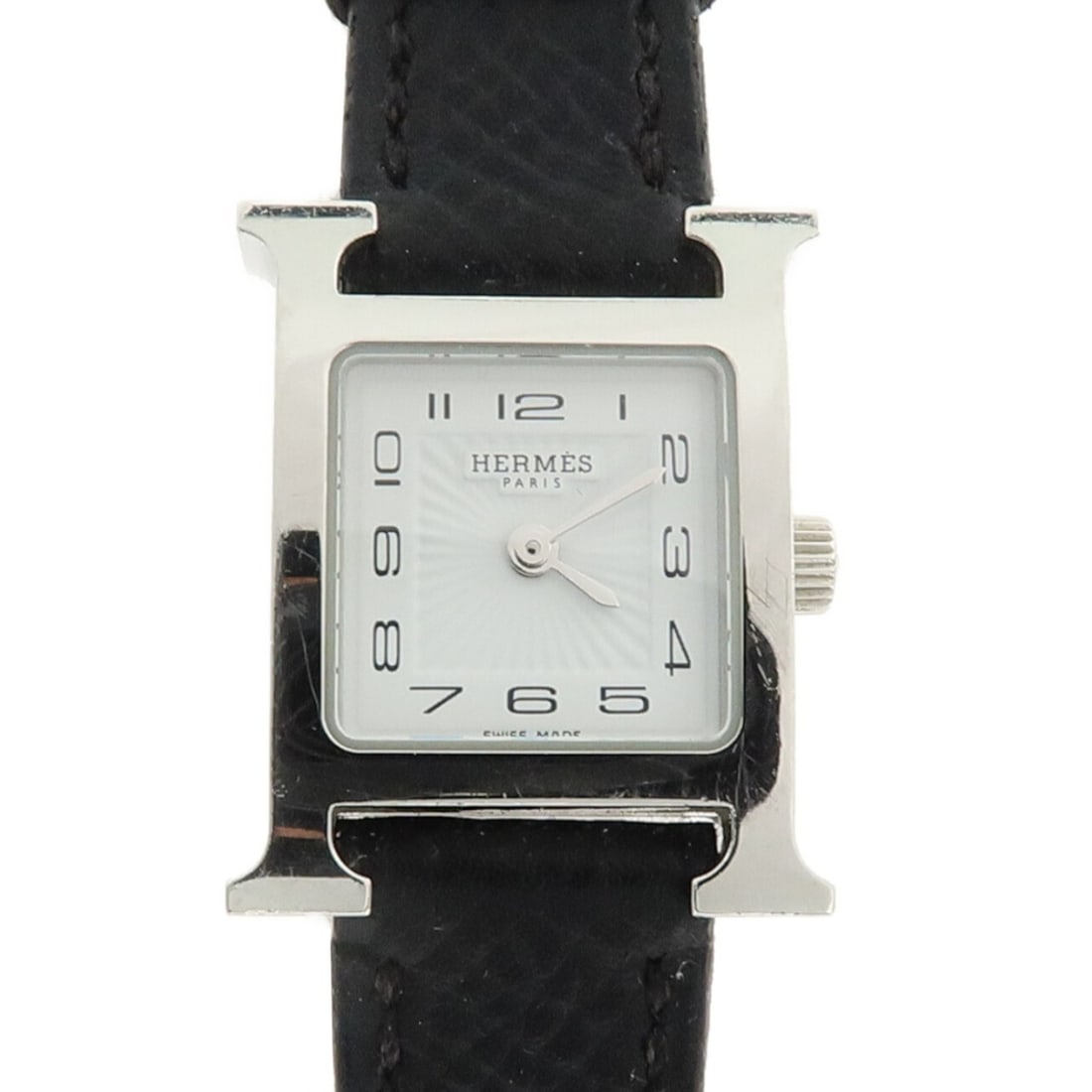 Hermes HH1.110 H Watch Mini Ladies Quartz Wristwatch Steel Leather White: Hermes HH1.110 H Watch Mini Ladies Quartz Wristwatch Steel Leather White Hermes H Watch Mini model HH1.110 quartz wristwatch for women with a stainless steel case, white dial, and white Epsom leather 