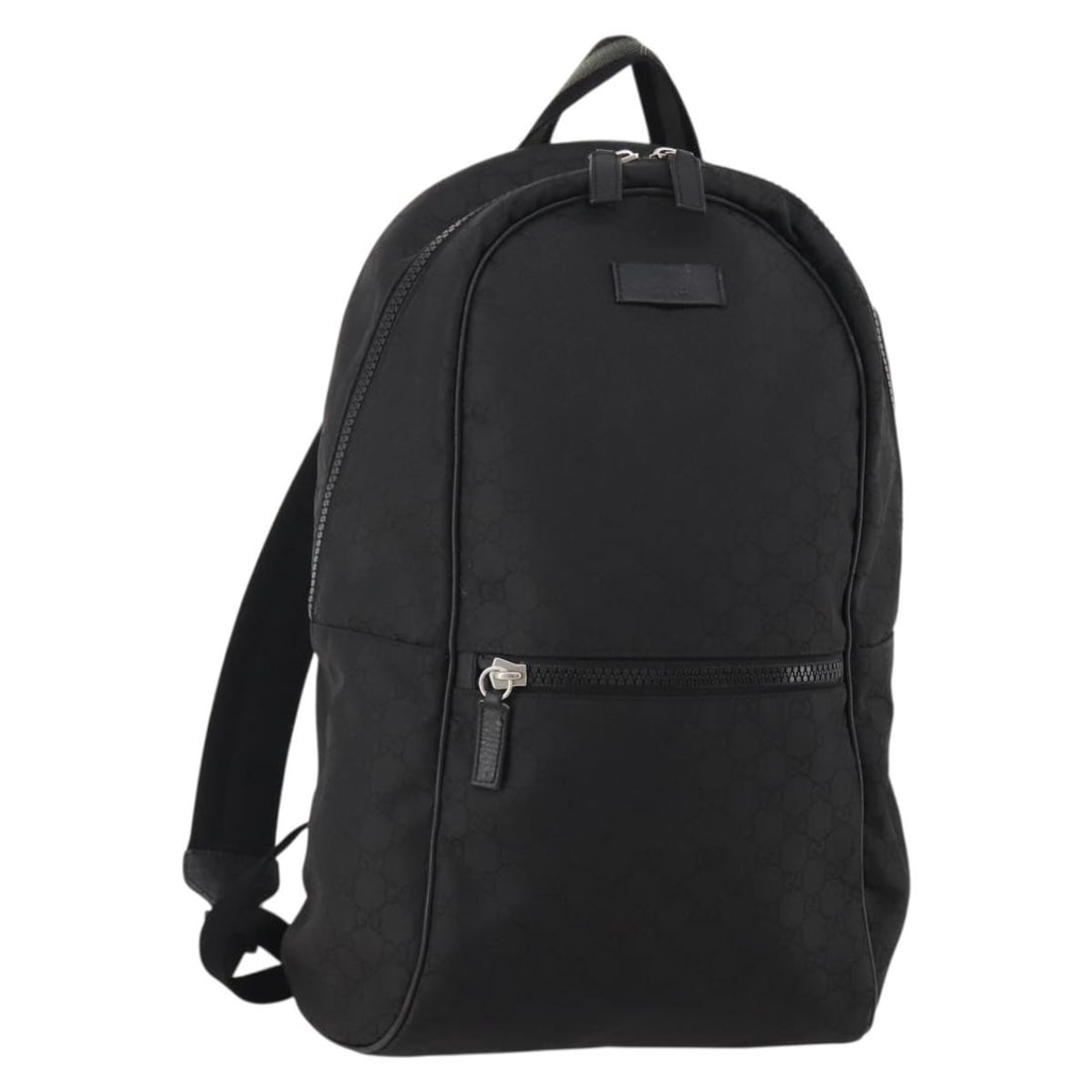Gucci 449181 GG Canvas Backpack in Black Silver: Gucci 449181 GG Canvas Backpack in Black Silver Gucci backpack in black GG canvas with silver-tone accents, made in Italy. This women's backpack has a heavily used condition with visible wear to the e