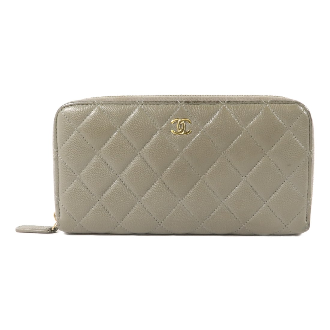 CHANEL AP0242 CC Calfskin Zip Around Wallet Gray: CHANEL AP0242 CC Calfskin Zip Around Wallet Gray Chanel long wallet in gray calfskin leather with CC design and gold-tone hardware. This women's wallet features a zip-around style with a practical int