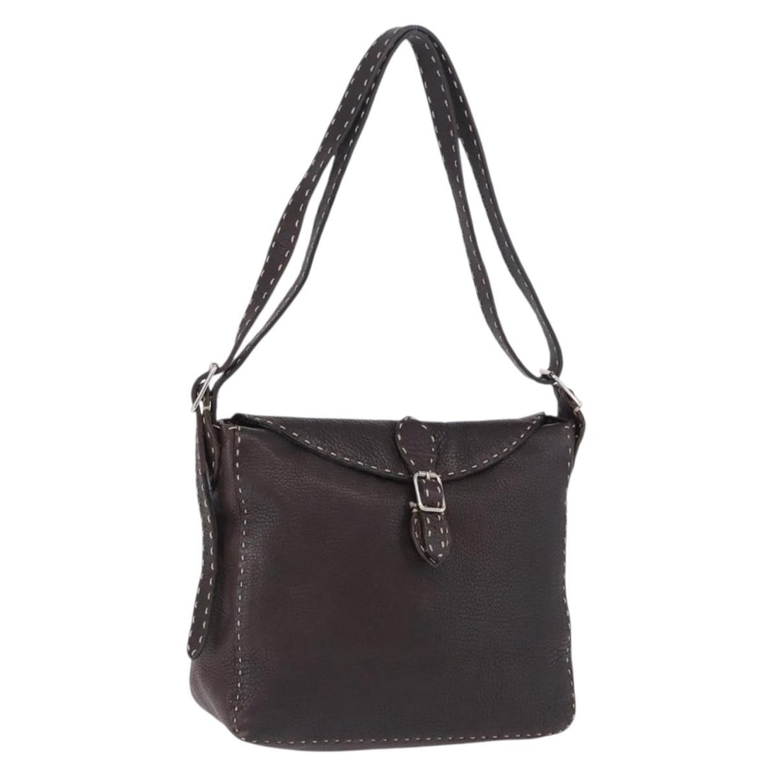 FENDI Celeria Leather Shoulder Bag Brown with Silver Tone Hardware: FENDI Celeria Leather Shoulder Bag Brown with Silver Tone Hardware Fendi Celeria shoulder bag in brown leather with silver-tone accents, made in Italy. This women's shoulder bag includes only the bag 