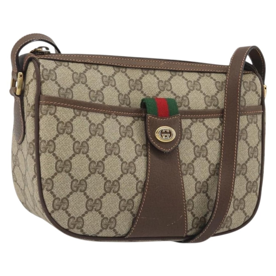 Gucci 89 02 032 GG Supreme PVC Shoulder Bag Beige Gold: Gucci 89 02 032 GG Supreme PVC Shoulder Bag Beige Gold Gucci GG Supreme Web Sherry Line shoulder bag in beige and gold PVC leather with GG canvas construction. Made in Italy, this women's bag features