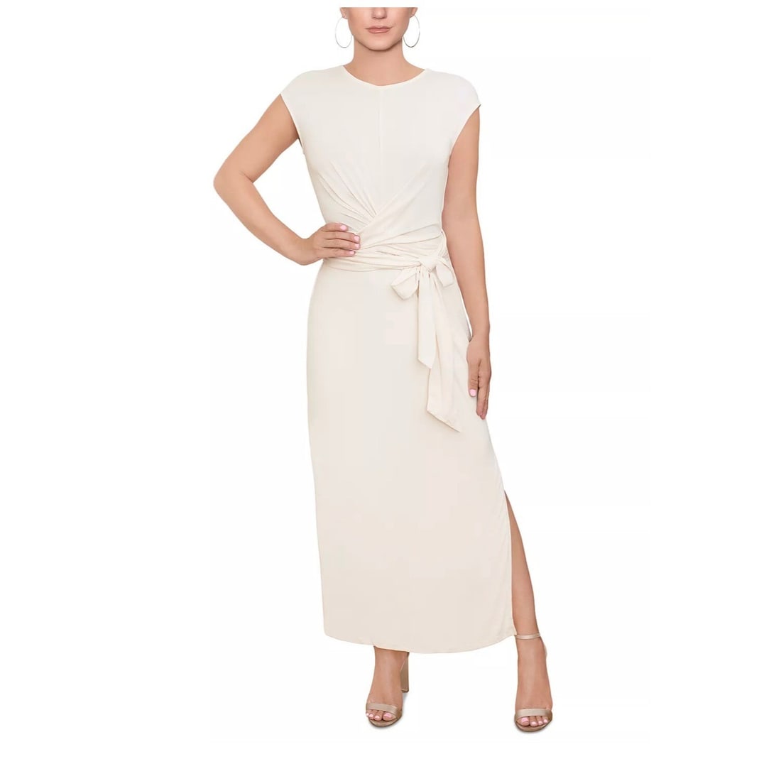 Rachel Roy Womens XL Long Bodycon Dress with Tie Waist Side Slit: Rachel Roy Womens XL Long Bodycon Dress with Tie Waist Side Slit A women's long bodycon dress with a sophisticated, streamlined look. This sleeveless design features a crewneck, gathered waist with a 