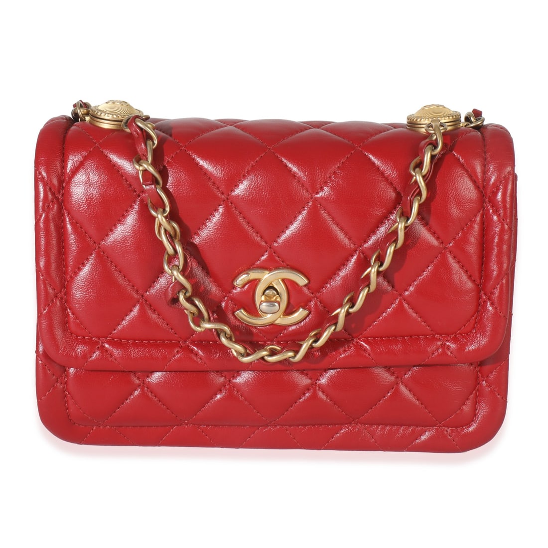 Chanel Small Twist Your Buttons Flap Bag Red Leather: Chanel Small Twist Your Buttons Flap Bag Red Leather Pre-owned Chanel Small Twist Your Buttons Flap Bag in red quilted puffy calfskin. This versatile bag can be carried as a crossbody or shoulder bag 