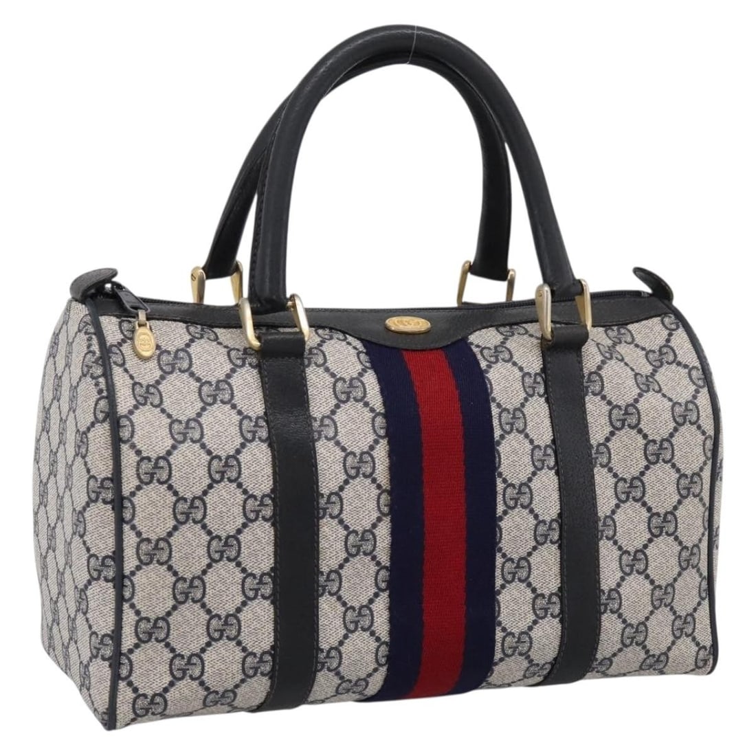 Gucci 010 378 GG Supreme PVC Leather Clutch Navy Gold: Gucci 010 378 GG Supreme PVC Leather Clutch Navy Gold Gucci GG Supreme Sherry Line clutch bag in navy and gold PVC leather with GG canvas. Made in Italy, this women's clutch includes the item box. Con