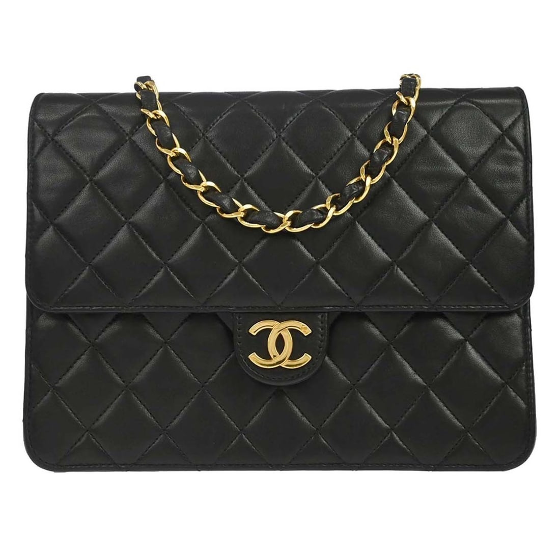 CHANEL Classic Single Flap Small Black Lambskin Shoulder Bag: CHANEL Classic Single Flap Small Black Lambskin Shoulder Bag Chanel Classic Single Flap small shoulder bag in black lambskin with a turn lock closure and shoulder strap. This women's bag is made in Fr