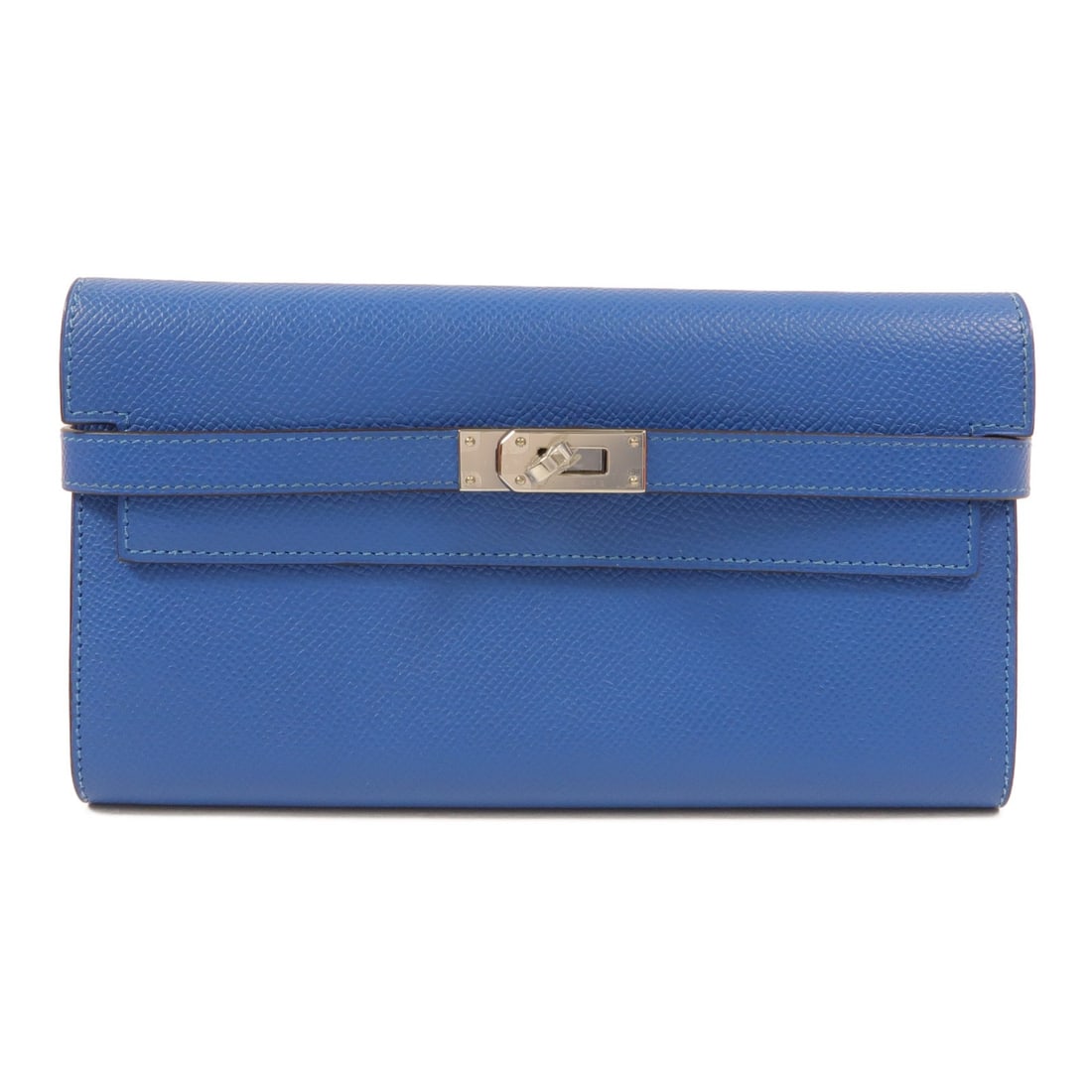 Hermes Kelly Bifold Wallet Epsom Calfskin Bleu Izmir PHW: Hermes Kelly Bifold Wallet Epsom Calfskin Bleu Izmir PHW Hermes Kelly wallet in Bleu Izmir Veau Epsom leather with palladium-tone hardware. This bifold purse features a structured design with two open
