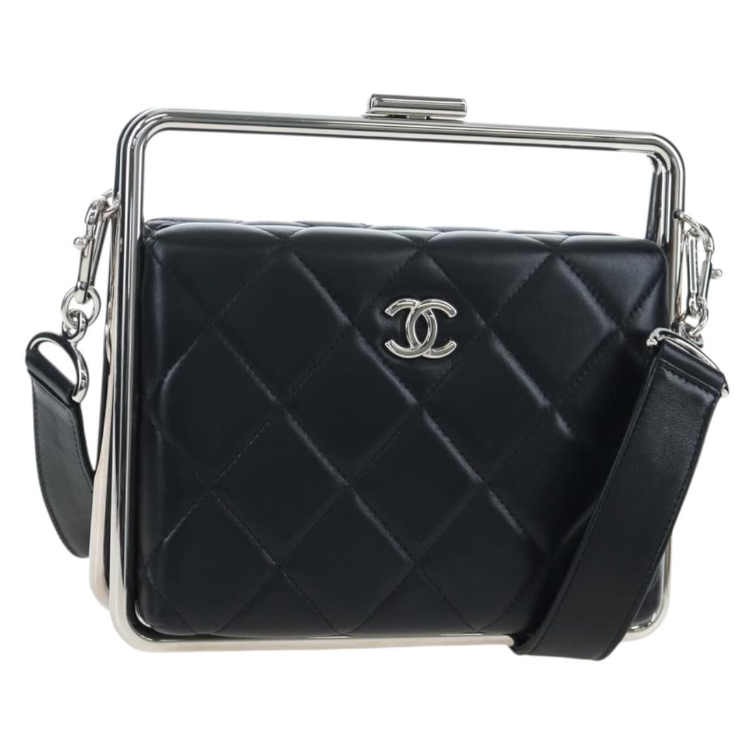 CHANEL Matelasse Lamb Skin 2way Hand Bag Black Silver (1 of 18)