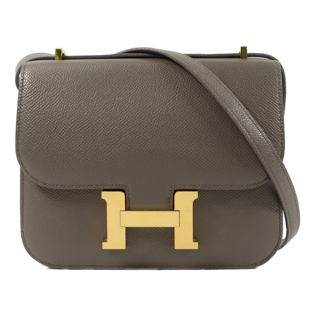 Hermes Constance Mini Epsom Calfskin Shoulder Bag Gris Etain: Hermes Constance Mini Epsom Calfskin Shoulder Bag Gris Etain Hermes Constance Mini shoulder bag in Gris Etain Epsom leather with gray calfskin and GHW. Made in France, this women's shoulder bag featur
