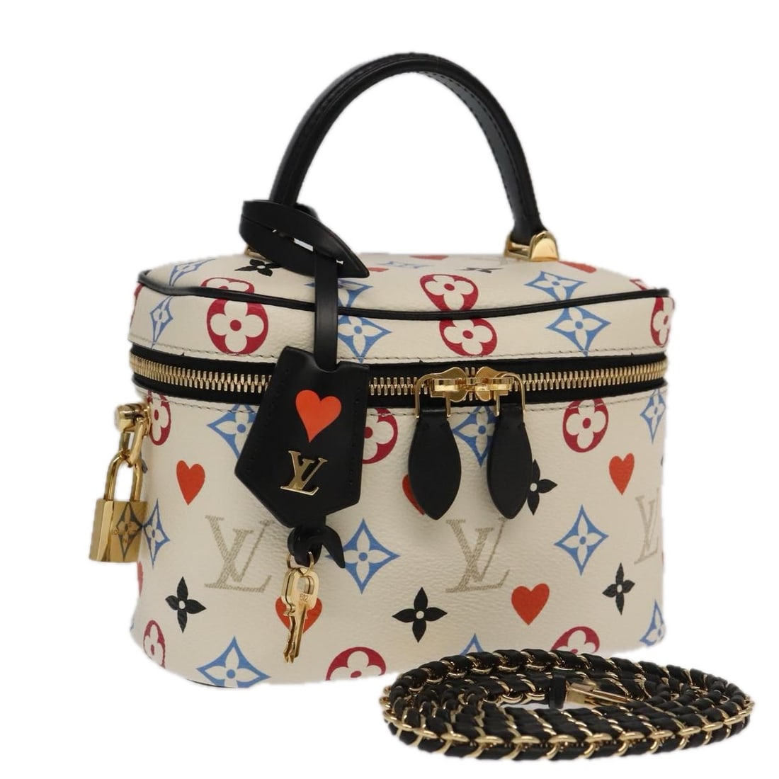 Louis Vuitton M57458 Vanity PM White Monogram Canvas Handbag: Louis Vuitton M57458 Vanity PM White Monogram Canvas Handbag Louis Vuitton Game On Vanity PM hand bag in white Monogram Canvas, made in Italy. This women's bag comes with a dust bag, padlock, two keys