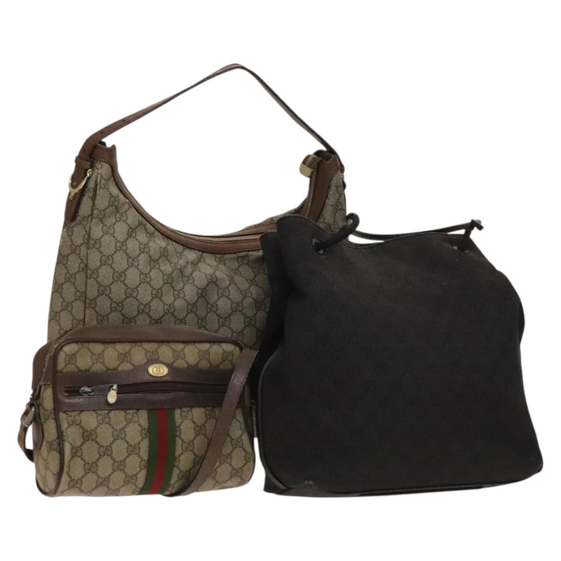 Gucci Sherry Line GG Canvas Tote Bag 3 Piece Beige Black: Gucci Sherry Line GG Canvas Tote Bag 3 Piece Beige Black Authentic Gucci GG Canvas Supreme Web Sherry Line bag set in beige and black GG canvas with leather trim. This special bundle includes 3 bags a