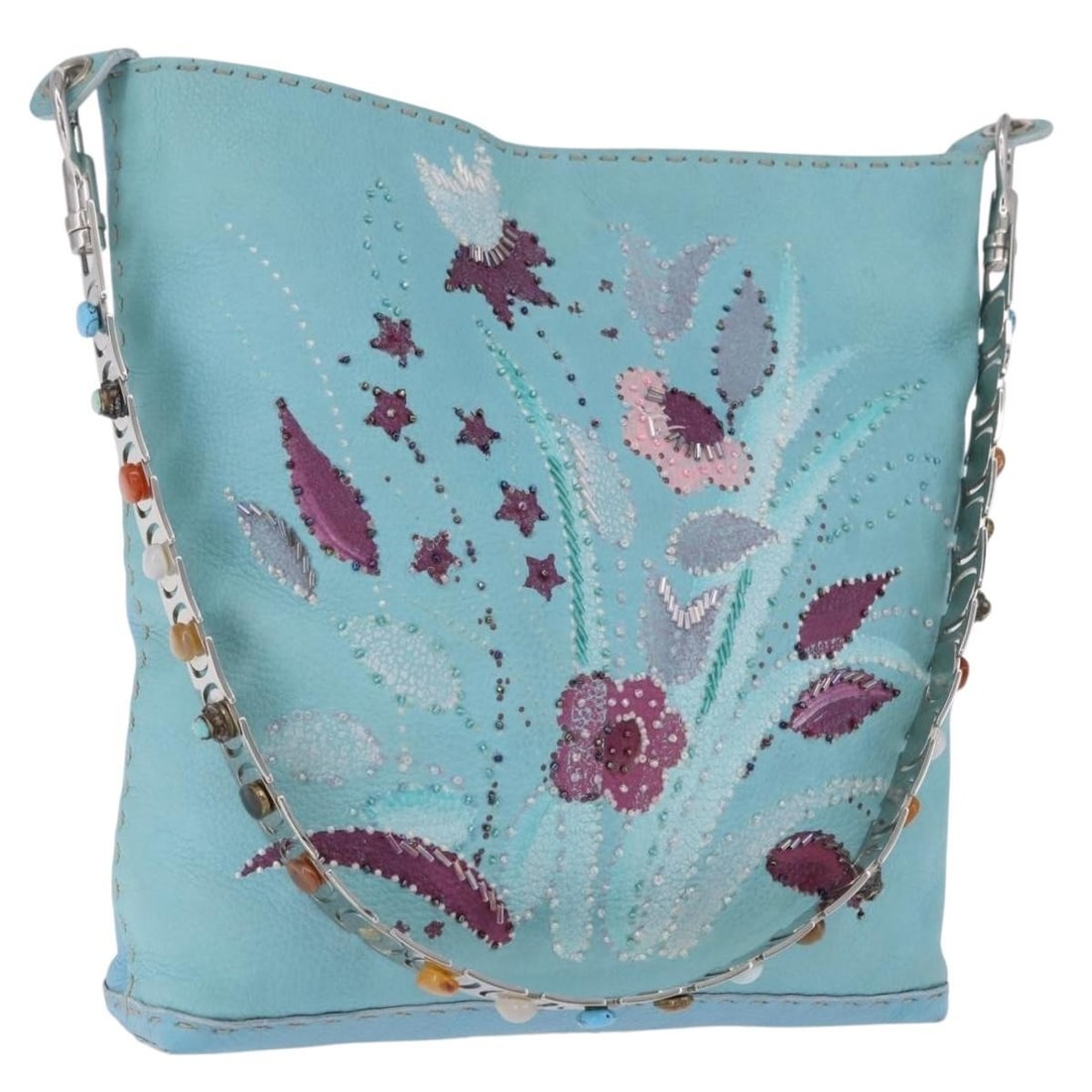 FENDI Celeria Leather Shoulder Bag Light Blue Silver Tone: FENDI Celeria Leather Shoulder Bag Light Blue Silver Tone Fendi Celeria shoulder bag in light blue leather with silver-tone accents. Made in Italy, this women's shoulder bag includes a dust bag. Condi