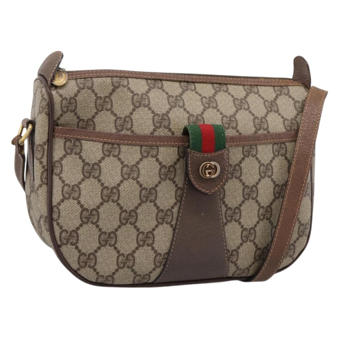 GUCCI Sherry Line GG Supreme Beige PVC Leather Shoulder Bag 001 123 4002: GUCCI Sherry Line GG Supreme Beige PVC Leather Shoulder Bag 001 123 4002 Gucci GG Supreme Web Sherry Line shoulder bag in beige PVC leather with gold-tone accents. Made in Italy, this women's shoulder