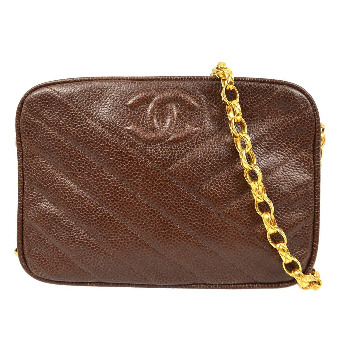 CHANEL Chain Shoulder Bag Brown Caviar Calfskin Matelasse Fringe: CHANEL Chain Shoulder Bag Brown Caviar Calfskin Matelasse Fringe Chanel Bijou Chain shoulder bag in brown caviar skin with matelasse quilting, leather lining, and fringe accents. This women's medium s